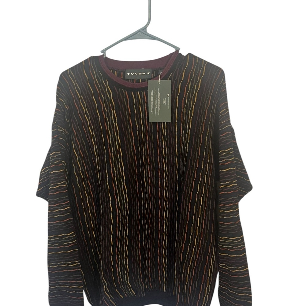 tundra nwt earth tone striped swirl sweater medium